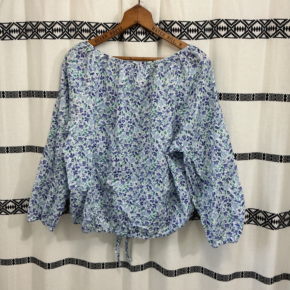 Land n Sea Women's XL Floral Print Button Up Long Sleeve Tie Waist Blouse - Picture 5 of 5